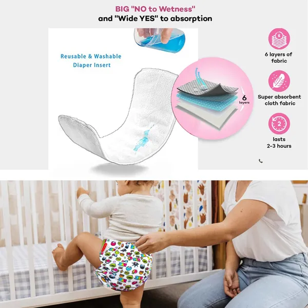 Mix�_Print_Reusable_and_Adjustable_Cloth_Diapers_With_ulta_absorbent_Insert_with_5_layers-_washable