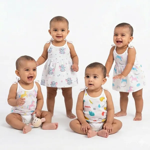 VParents_100%_Organic_Cotton_knoted_tying__frock_and_tying_jabla_Newborn_Baby_Girls_Sleeveless_Summerwear_Dress_Muslin_Frock_for_Infants_Pack_of_2_