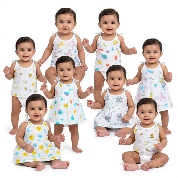 VParents_100%_Organic_Cotton_knoted_tying__frock_and_tying_jabla_Newborn_Baby_Girls_Sleeveless_Summerwear_Dress_Muslin_Frock_for_Infants_Pack_of_4_