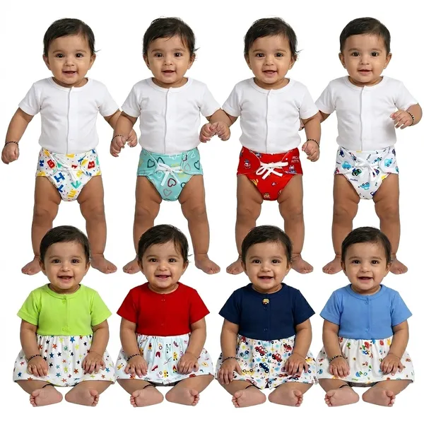 VParents_Cotton_Knee-Length_Half_Sleeves_Girls_Frock_and_6-12month_Nappies_for_babies_pack_of_4