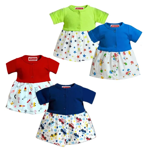 VParents_Cotton_Knee-Length_Half_Sleeves_Girls_Frock_pack_of_4