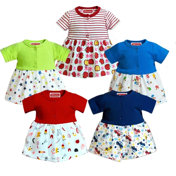 VParents_Cotton_Knee-Length_Half_Sleeves_Girls_Frock_pack_of_5