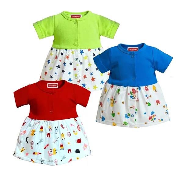 VParents_Cotton_Knee-Length_Half_Sleeves_Girls_Frocks_pack_of_3