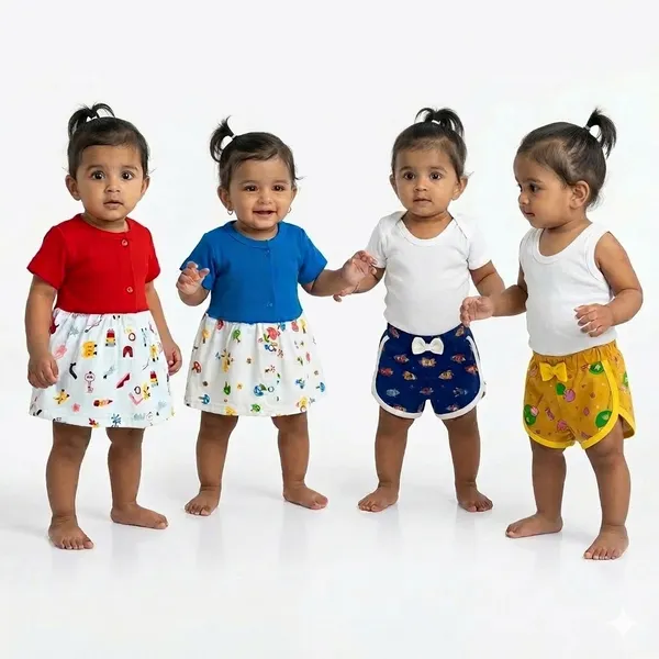 VParents_Cotton_Knee-Length_Halfsleeves_Girls_Frock_and_Girls_shorts_pack_of_2