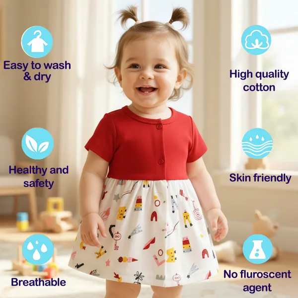 VParents_Cotton_Knee-Length_Halfsleeves_Girls_Frock_and_Girls_shorts_pack_of_2