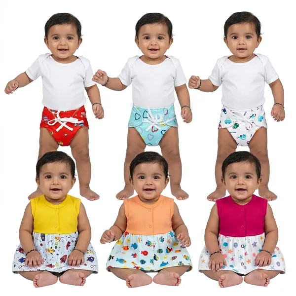 VParents_Cotton_Knee-Length_Sleeveless_Girls_Frock_and_6-12month_Nappies_for_babies_pack_of_3