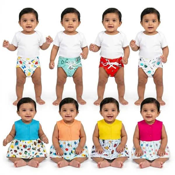 VParents_Cotton_Knee-Length_Sleeveless_Girls_Frock_and_6-12month_Nappies_for_babies_pack_of_4