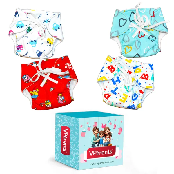 VParents_DryFeel_Baby_Langots_l_Cotton_Modern_Baby_Nappy_l_Mess-free_Langot_with_soft_Elastics_l_DryFeel_Top_Layer_l_Diaper-free_Time_Essential(Pack_os_4)_car_toy_alphabet_and_heart	