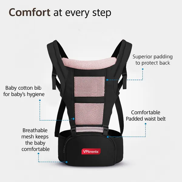 VParents_Hip_Seat_Baby_Carrier_with_4_Carry_Positions,_Baby_Carrier_with_Hip_seat_for_3_to_36_Months_Baby,_Adjustable_New-Born_to_Toddler_Carrier,_Max_Weight_Up_to_15_Kgs _Royal(Black)