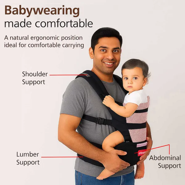 VParents_Hip_Seat_Baby_Carrier_with_4_Carry_Positions,_Baby_Carrier_with_Hip_seat_for_3_to_36_Months_Baby,_Adjustable_New-Born_to_Toddler_Carrier,_Max_Weight_Up_to_15_Kgs _Royal(Black)