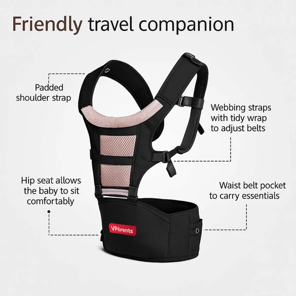 VParents_Hip_Seat_Baby_Carrier_with_4_Carry_Positions,_Baby_Carrier_with_Hip_seat_for_3_to_36_Months_Baby,_Adjustable_New-Born_to_Toddler_Carrier,_Max_Weight_Up_to_15_Kgs _Royal(Black)