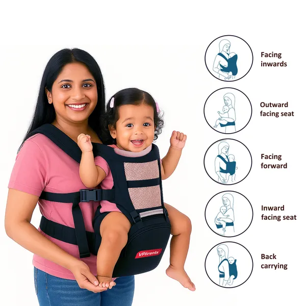VParents_Hip_Seat_Baby_Carrier_with_4_Carry_Positions,_Baby_Carrier_with_Hip_seat_for_3_to_36_Months_Baby,_Adjustable_New-Born_to_Toddler_Carrier,_Max_Weight_Up_to_15_Kgs _Royal(Black)