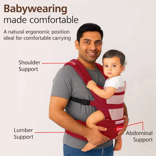 VParents_Hip_Seat_Baby_Carrier_with_4_Carry_Positions,_Baby_Carrier_with_Hip_seat_for_3_to_36_Months_Baby,_Adjustable_New-Born_to_Toddler_Carrier,_Max_Weight_Up_to_15_Kgs _Royal(Red)
