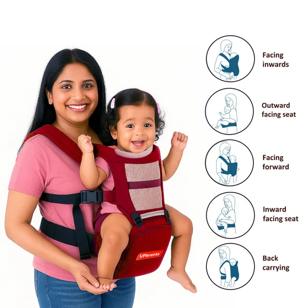 VParents_Hip_Seat_Baby_Carrier_with_4_Carry_Positions,_Baby_Carrier_with_Hip_seat_for_3_to_36_Months_Baby,_Adjustable_New-Born_to_Toddler_Carrier,_Max_Weight_Up_to_15_Kgs _Royal(Red)