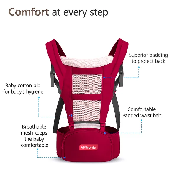 VParents_Hip_Seat_Baby_Carrier_with_4_Carry_Positions,_Baby_Carrier_with_Hip_seat_for_3_to_36_Months_Baby,_Adjustable_New-Born_to_Toddler_Carrier,_Max_Weight_Up_to_15_Kgs _Royal(Red)