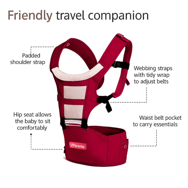 VParents_Hip_Seat_Baby_Carrier_with_4_Carry_Positions,_Baby_Carrier_with_Hip_seat_for_3_to_36_Months_Baby,_Adjustable_New-Born_to_Toddler_Carrier,_Max_Weight_Up_to_15_Kgs _Royal(Red)