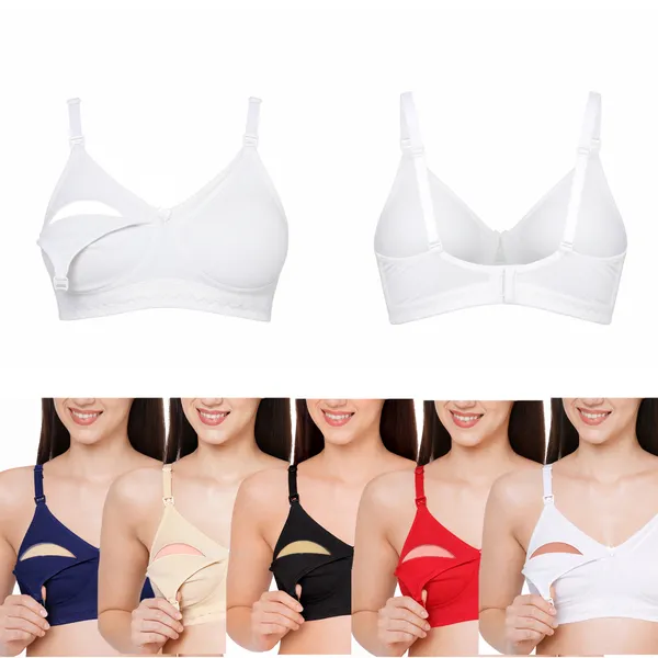 VParents_Women's_Cotton_Multicolor_Full_Cup_Non_Padded_Feeding_Bra/Nursing_Bra/Maternity_Bra_Combo_size_32_-_Pack_of_5