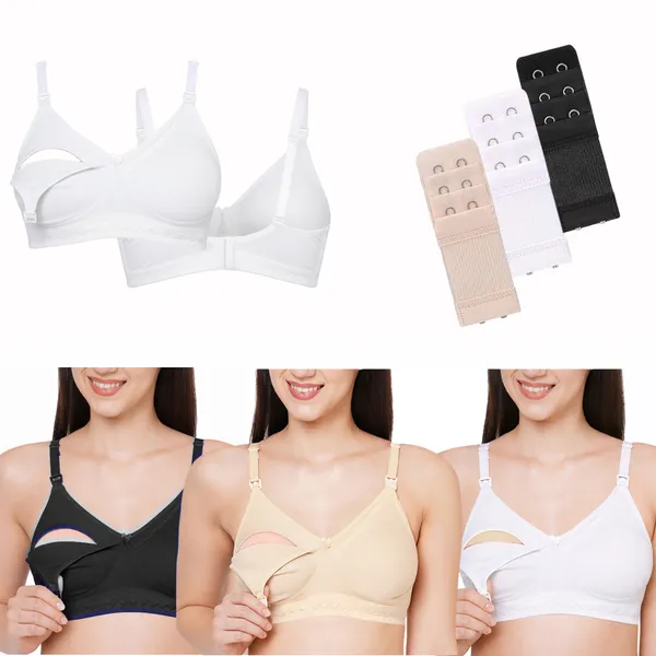 VParents_Women's_Cotton_Multicolor_Full_Cup_Non_Padded_Feeding_Bra/Nursing_Bra/Maternity_Bra_Combo_size_32_with_3_extensions_-_Pack_of_3