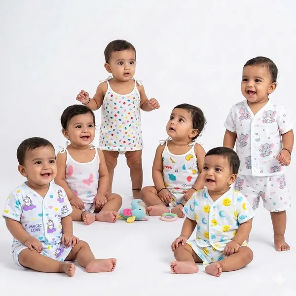 VParents__Organic_Cotton_Muslin_Jabla_Shorts_and_tying_jabla_Vest_For_Boys_&_Girls|Summerwear_Casual_Clothing_Set_Combo_pack_of_3