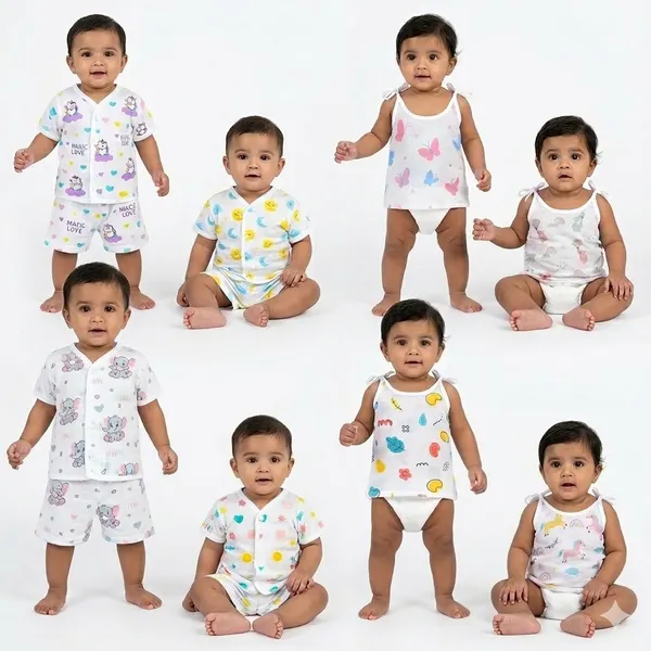 VParents__Organic_Cotton_Muslin_Jabla_Shorts_and_tying_jabla_Vest_For_Boys_&_Girls|Summerwear_Casual_Clothing_Set_Combo_pack_of_4_