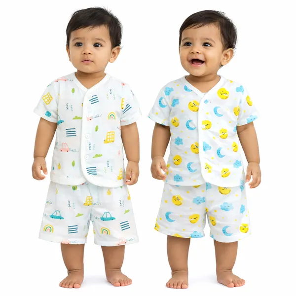VParents _Organic_Cotton_Muslin_Jabla_&_Shorts|For_Boys_&_Girls|Summerwear_Sleeveless_Vest|Baby_Products|Casual_Clothing_Set_Pack_of_2_(0-3_months)
