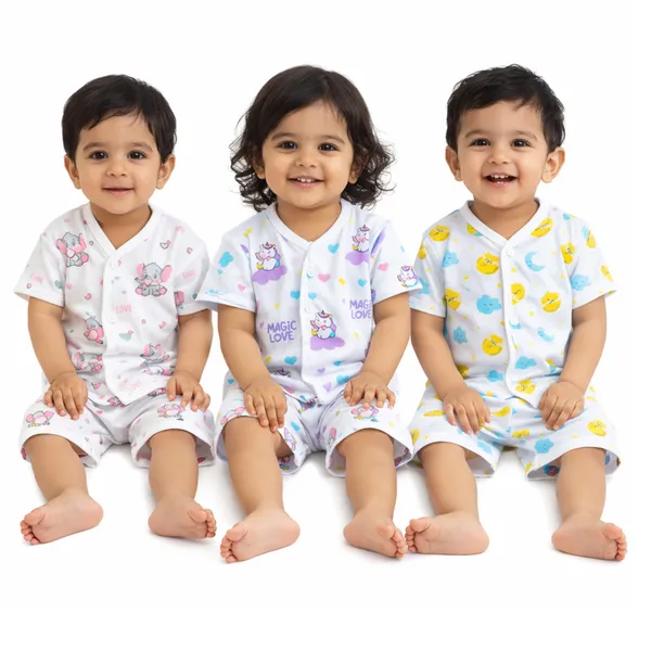 VParents _Organic_Cotton_Muslin_Jabla_&_Shorts|For_Boys_&_Girls|Summerwear_Sleeveless_Vest|Baby_Products|Casual_Clothing_Set_Pack_of_3_(0-3_months)