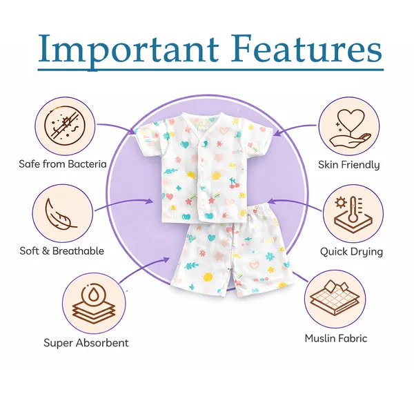 VParents _Organic_Cotton_Muslin_Jabla_&_Shorts|For_Boys_&_Girls|Summerwear_Sleeveless_Vest|Baby_Products|Casual_Clothing_Set_Pack_of_4_(0-3_months)