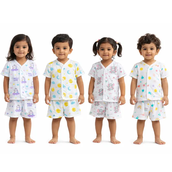 VParents _Organic_Cotton_Muslin_Jabla_&_Shorts|For_Boys_&_Girls|Summerwear_Sleeveless_Vest|Baby_Products|Casual_Clothing_Set_Pack_of_4_(0-3_months)
