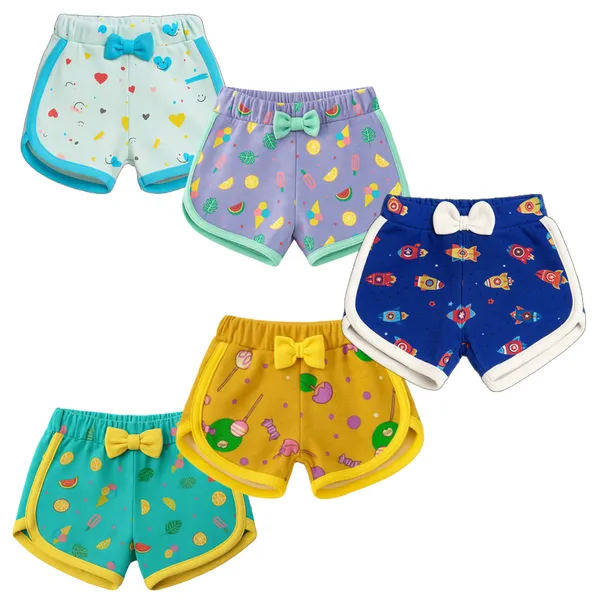 VParents_cotton_Girls_baby_Shorts_for_infant_and_toddler_Printed_Set_of_5_-_Multi-Coloured_-Assorted_Design_