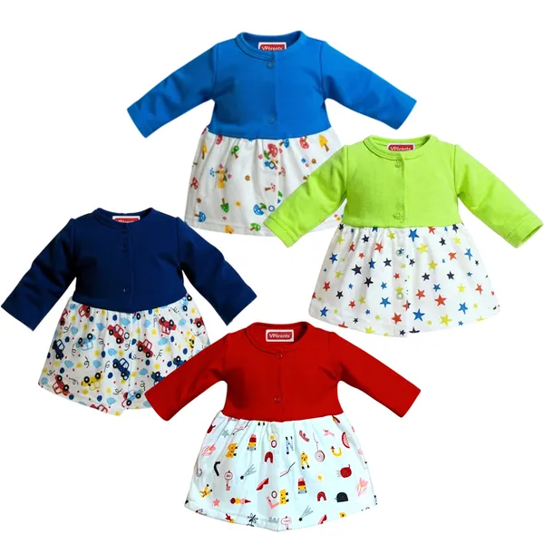 VParents_Cotton_Knee-Length_Full_Sleeves_Girls_Frock_pack_of_4
