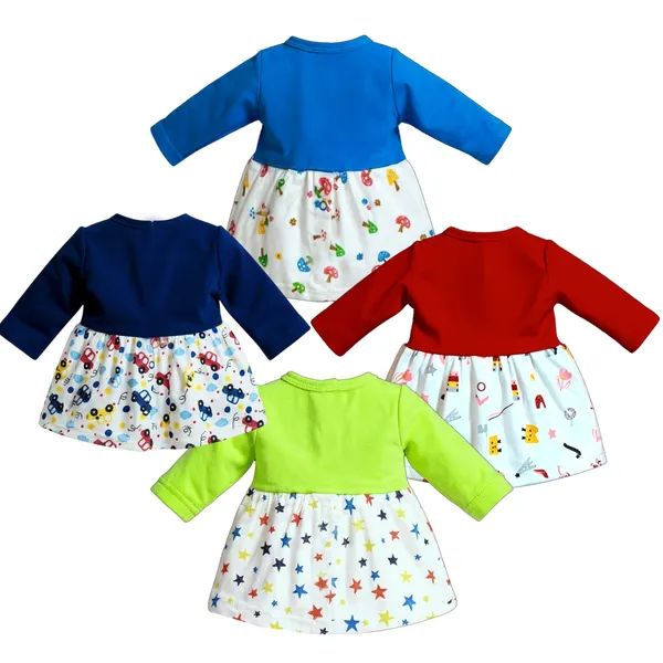 VParents_Cotton_Knee-Length_Full_Sleeves_Girls_Frock_pack_of_4