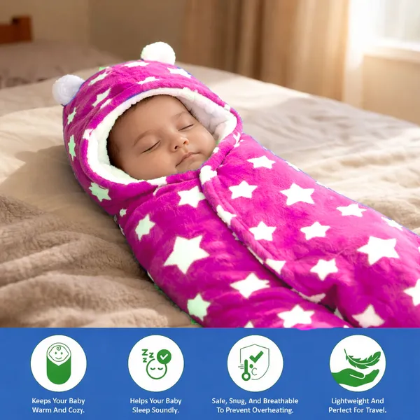 VParents__3-in-1_Soft_Hooded_Baby_Blanket_Wrapper_-0-6_Months_Swaddle_for_New_Born_Sleeping_Bag_Gift__Bath_Towel_Bath_Robe_Pack_of_1_-(pink)