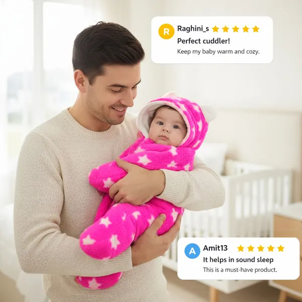 VParents__3-in-1_Soft_Hooded_Baby_Blanket_Wrapper_-0-6_Months_Swaddle_for_New_Born_Sleeping_Bag_Gift__Bath_Towel_Bath_Robe_Pack_of_1_-(pink)
