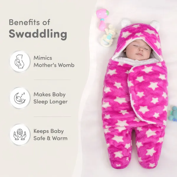 VParents__3-in-1_Soft_Hooded_Baby_Blanket_Wrapper_-0-6_Months_Swaddle_for_New_Born_Sleeping_Bag_Gift__Bath_Towel_Bath_Robe_Pack_of_1_-(pink)