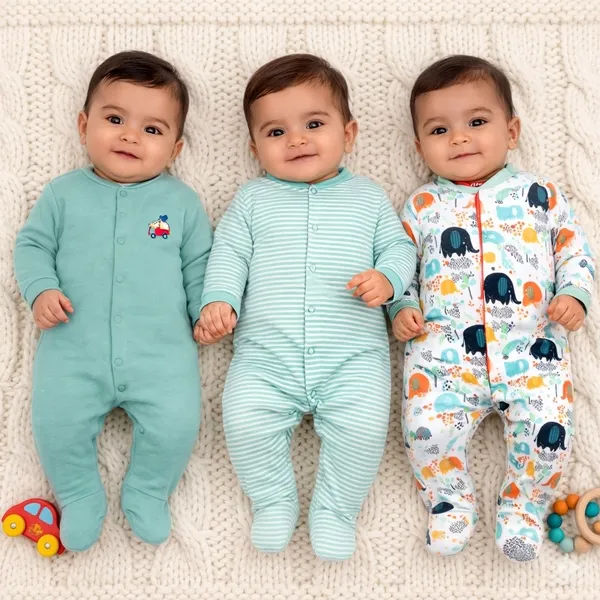 Full_Length_Printed_Baby_Footies_Sleepsuit_Romper_Pack_of_3-(Green)