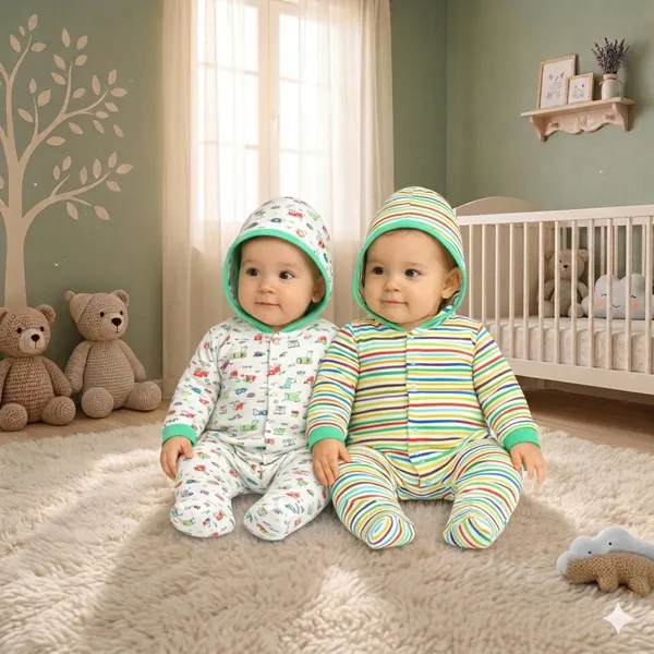 Zoey_Newborn_Baby_Boy's_and_Baby_Girl's_Cotton_Hooded_Striped_Full_Sleeve_Footies_Sleepsuit_Rompers_(Green)_Pack_of_2