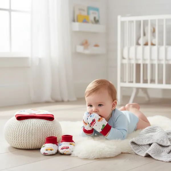 Pack_of_2_Baby_Mitten_and_Booties_Set_New_Born_Printed_Gloves_&_Socks_Combo_(,0-6_Months)_(Red_and_Yellow)