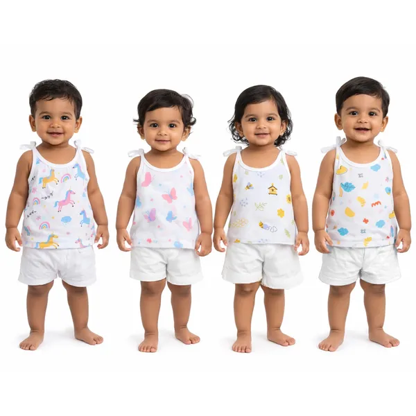 VParents_Organic_100%_Cotton_Muslin_Knot_Tying_Jhabla_for_Boys_&_Girls_,Summerwear_Jabala_,Sleeveless_Vest_Assorted_Pack_of_4_