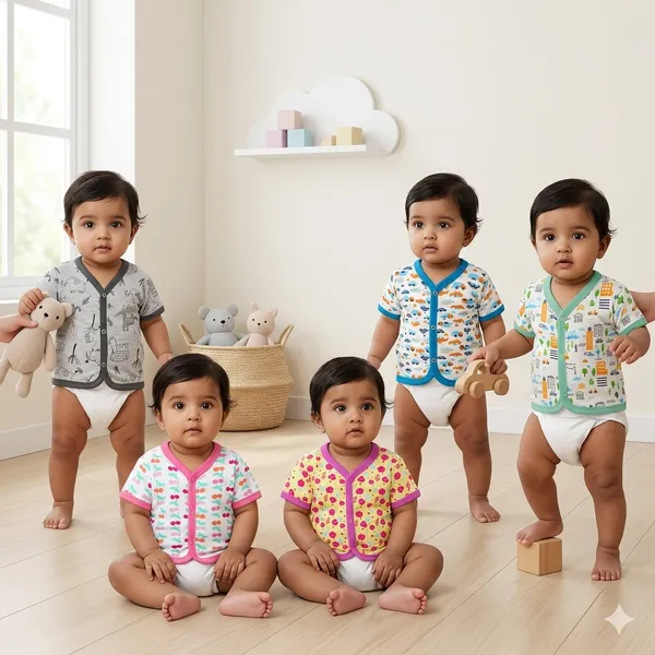 Vparents_Half_Sleeves_Cotton_New_Born_Baby_Boy's_&_Baby_Girls_Jabla_-Multicolour_-_Pack_Of_5_Assorted_Design_(0-3_Months)