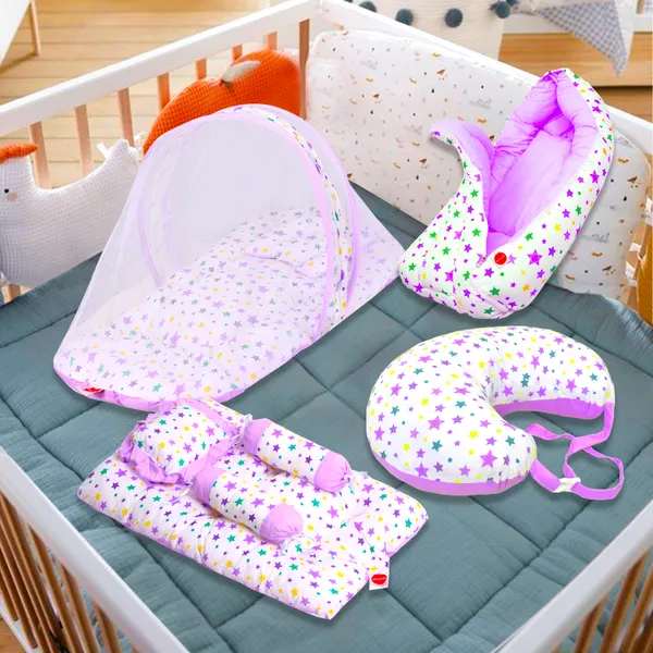 Joy_Baby_4_Piece_Bedding_Set_with_Pillow_and_Bolsters_Sleeping_Bag_and_Bedding_Set_and_Feeding_Pillow_Combo_(Purple)