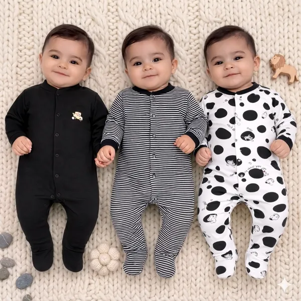 Full_Length_Printed_Baby_Footies_Sleepsuit_Romper_Pack_of_3-(Black)