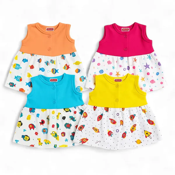 VParents_Cotton_Knee-Length_Sleeveless_Girls__Frock_pack_of_4