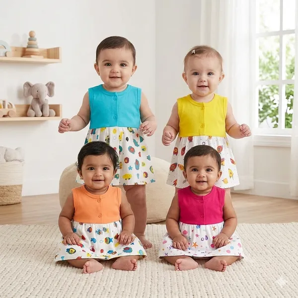 VParents_Cotton_Knee-Length_Sleeveless_Girls__Frock_pack_of_4