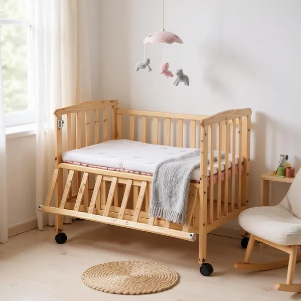 Vparents_Wooden_Multi_Usage_Baby_Crib_Cot_Cradle_Bed_With_Mattress_And_Mosquito_Net_With_Storage_Space_0-3_Year