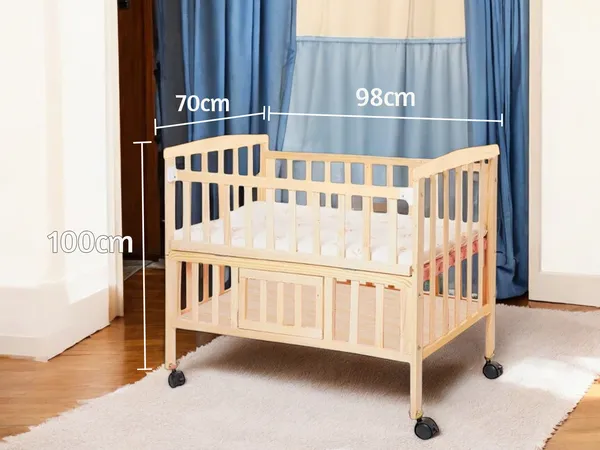 Vparents_Wooden_Multi_Usage_Baby_Crib_Cot_Cradle_Bed_With_Mattress_And_Mosquito_Net_With_Storage_Space_0-3_Year