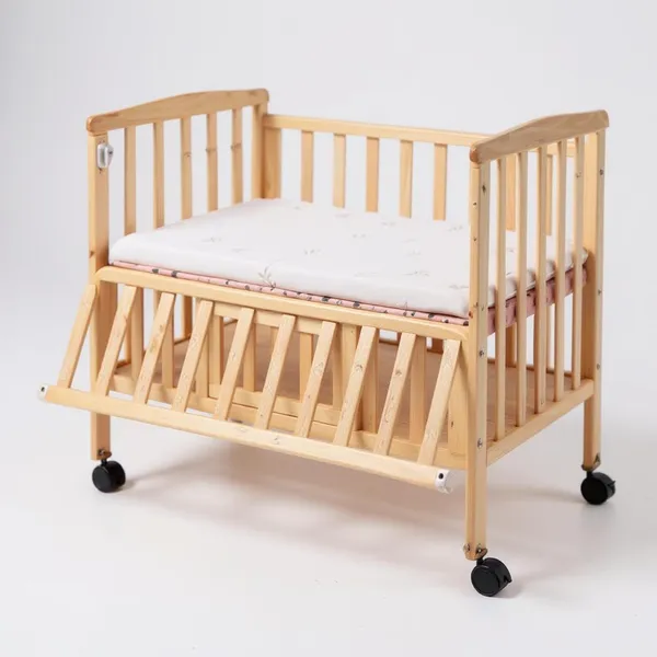 Vparents_Wooden_Multi_Usage_Baby_Crib_Cot_Cradle_Bed_With_Mattress_And_Mosquito_Net_With_Storage_Space_0-3_Year