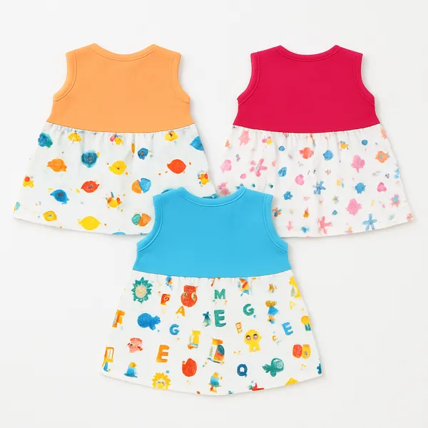 VParents_Cotton_Knee-Length_Sleeveless_Girls_Frock_pack_of_3