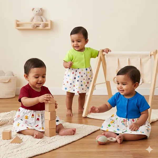VParents_Cotton_Knee-Length_Half_Sleeves_Girls_Frocks_pack_of_3