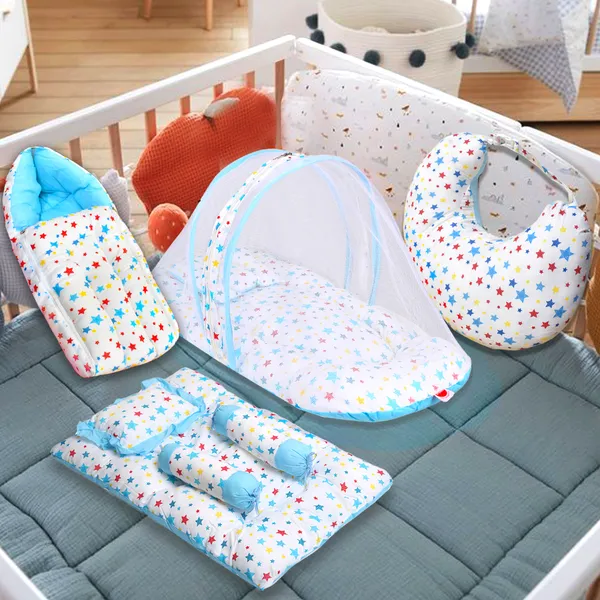 Joy_Baby_4_Piece_Bedding_Set_with_Pillow_and_Bolsters_Sleeping_Bag_and_Bedding_Set_and_Feeding_Pillow_Combo_(Blue)