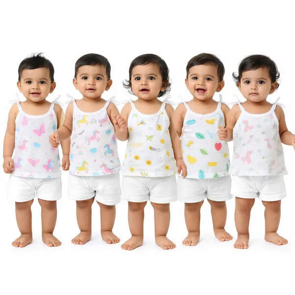 VParents_Organic_100%_Cotton_Muslin_Knot_Tying_Jhabla_for_Boys_&_Girls_,Summerwear_Jabala_,Sleeveless_Vest_Assorted_Pack_of_5